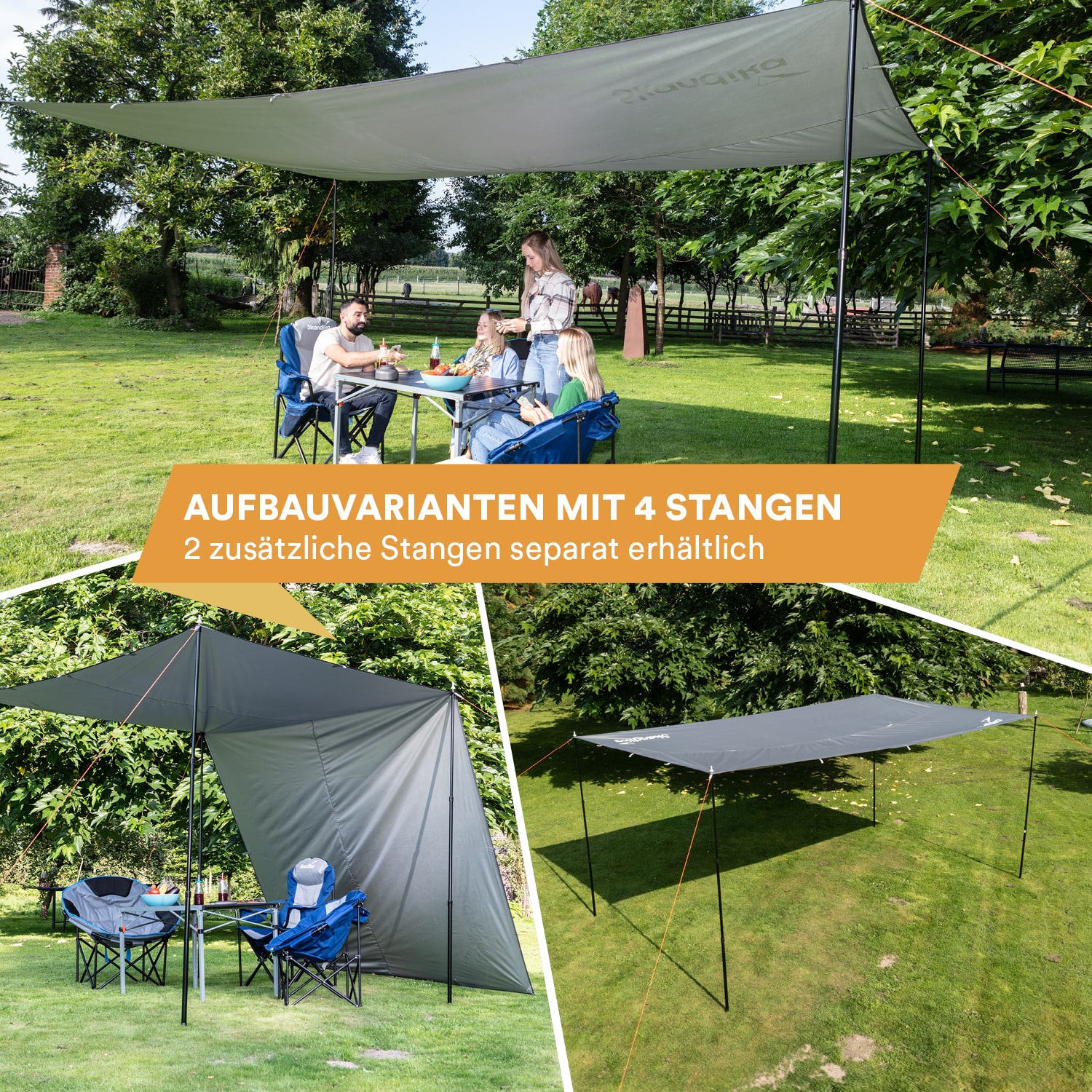SKANDIKA 3 x 3 Meter Sonnensegel Set mit Teleskopstangen - Obelink.at