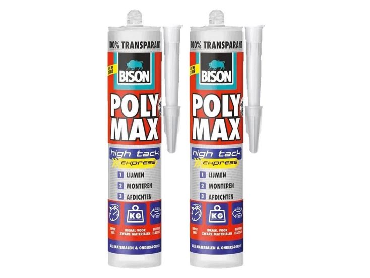Bison 300gr transparant poly max high tack express - 2 stuks
